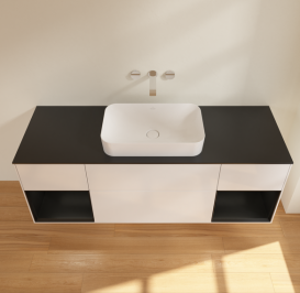 Тумба под раковину Villeroy & Boch Finion 160х50,1 см с подсветкой МДФ глянцевый белый лак/стекло черное матовое G742PDGF