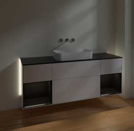 Тумба под раковину Villeroy & Boch Finion 160х50,1 см с подсветкой МДФ глянцевый белый лак/стекло черное матовое G742PDGF