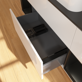 Тумба под раковину Villeroy & Boch Finion 160х50,1 см с подсветкой МДФ глянцевый белый лак/стекло черное матовое G742PDGF