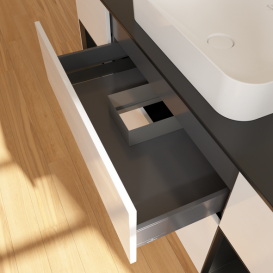 Тумба под раковину Villeroy & Boch Finion 160х50,1 см с подсветкой МДФ глянцевый белый лак/стекло черное матовое G742PDGF