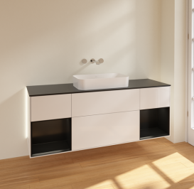 Тумба под раковину Villeroy & Boch Finion 160х50,1 см с подсветкой МДФ глянцевый белый лак/стекло черное матовое G742PDGF