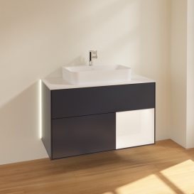 Тумба под раковину Villeroy & Boch Finion 100х50,1 см с подсветкой МДФ темно-синий матовый лак/стекло белое матовое G371MTHG