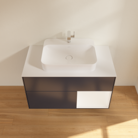 Тумба под раковину Villeroy & Boch Finion 100х50,1 см с подсветкой МДФ темно-синий матовый лак/стекло белое матовое G371MTHG