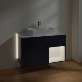 Тумба под раковину Villeroy & Boch Finion 100х50,1 см с подсветкой МДФ темно-синий матовый лак/стекло белое матовое G371MTHG