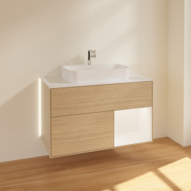 Тумба под раковину Villeroy & Boch Finion 100х50,1 см с подсветкой МДФ шпон дуба/стекло белое матовое G371MTPC