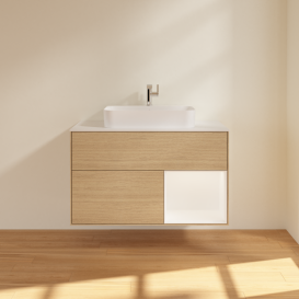 Тумба под раковину Villeroy & Boch Finion 100х50,1 см с подсветкой МДФ шпон дуба/стекло белое матовое G371MTPC