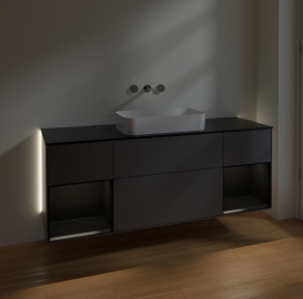 Тумба под раковину Villeroy & Boch Finion 160х50,1 см с подсветкой МДФ антрацит матовый лак/стекло черное матовое G742PDGK