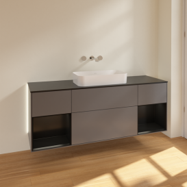 Тумба под раковину Villeroy & Boch Finion 160х50,1 см с подсветкой МДФ антрацит матовый лак/стекло черное матовое G742PDGK