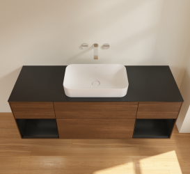 Тумба під раковину Villeroy & Boch Finion 160х50,1 см із підсвічуванням МДФ шпон волоського горіха/скло чорне матове G742PDGN