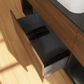 Тумба під раковину Villeroy & Boch Finion 160х50,1 см із підсвічуванням МДФ шпон волоського горіха/скло чорне матове G742PDGN