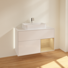 Тумба под раковину Villeroy & Boch Finion 100х50,1 см с подсветкой МДФ глянцевый белый лак/стекло белое матовое G371PCGF