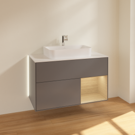 Тумба под раковину Villeroy & Boch Finion 100х50,1 см с подсветкой МДФ антрацит матовый лак/стекло белое матовое G371PCGK