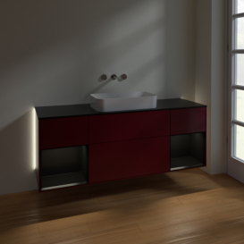 Тумба під раковину Villeroy & Boch Finion 160х50,1 см з підсвічуванням МДФ півонія матовий лак/скло чорне матове G742PDHB