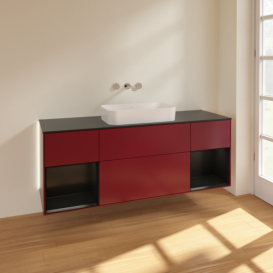 Тумба під раковину Villeroy & Boch Finion 160х50,1 см з підсвічуванням МДФ півонія матовий лак/скло чорне матове G742PDHB