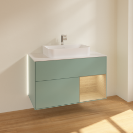 Тумба под раковину Villeroy & Boch Finion 100х50,1 см с подсветкой МДФ оливковый матовый лак/стекло белое матовое G371PCGM