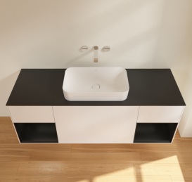 Тумба под раковину Villeroy & Boch Finion 160х50,1 см с подсветкой МДФ белый матовый лак/стекло черное матовое G742PDMT