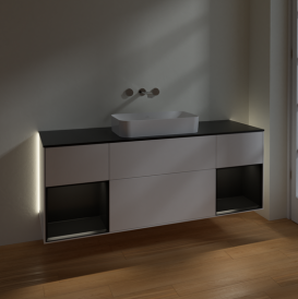 Тумба под раковину Villeroy & Boch Finion 160х50,1 см с подсветкой МДФ белый матовый лак/стекло черное матовое G742PDMT
