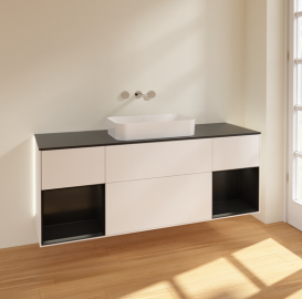 Тумба под раковину Villeroy & Boch Finion 160х50,1 см с подсветкой МДФ белый матовый лак/стекло черное матовое G742PDMT