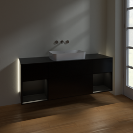 Тумба под раковину Villeroy & Boch Finion 160х50,1 см с подсветкой МДФ черный матовый лак/стекло черное матовое G742PDPD