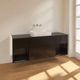 Тумба под раковину Villeroy & Boch Finion 160х50,1 см с подсветкой МДФ черный матовый лак/стекло черное матовое G742PDPD