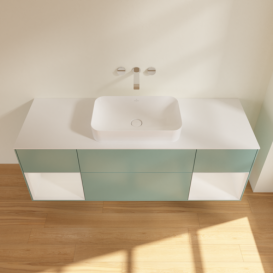 Тумба под раковину Villeroy & Boch Finion 160х50,1 см с подсветкой МДФ оливковый матовый лак/стекло белое матовое G741GFGM