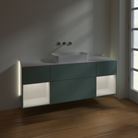 Тумба под раковину Villeroy & Boch Finion 160х50,1 см с подсветкой МДФ оливковый матовый лак/стекло белое матовое G741GFGM