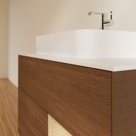 Тумба под раковину Villeroy & Boch Finion 100х50,1 см с подсветкой МДФ шпон грецкого ореха/стекло белое матовое G371PCGN