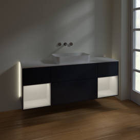 Тумба под раковину Villeroy & Boch Finion 160х50,1 см с подсветкой МДФ темно-синий матовый лак/стекло белое матовое G741GFHG
