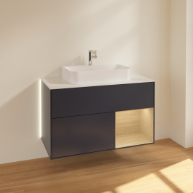 Тумба под раковину Villeroy & Boch Finion 100х50,1 см с подсветкой МДФ темно-синий матовый лак/стекло белое матовое G371PCHG