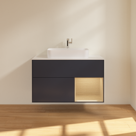 Тумба под раковину Villeroy & Boch Finion 100х50,1 см с подсветкой МДФ темно-синий матовый лак/стекло белое матовое G371PCHG