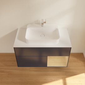 Тумба под раковину Villeroy & Boch Finion 100х50,1 см с подсветкой МДФ темно-синий матовый лак/стекло белое матовое G371PCHG