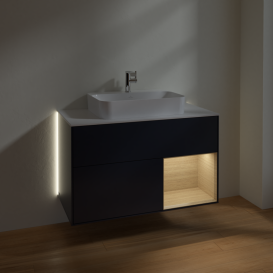 Тумба под раковину Villeroy & Boch Finion 100х50,1 см с подсветкой МДФ темно-синий матовый лак/стекло белое матовое G371PCHG
