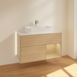 Тумба под раковину Villeroy & Boch Finion 100х50,1 см с подсветкой МДФ шпон дуба/стекло белое матовое G371PCPC