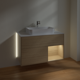 Тумба под раковину Villeroy & Boch Finion 100х50,1 см с подсветкой МДФ шпон дуба/стекло белое матовое G371PCPC