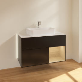 Тумба под раковину Villeroy & Boch Finion 100х50,1 см с подсветкой МДФ черный матовый лак/стекло белое матовое G371PCPD