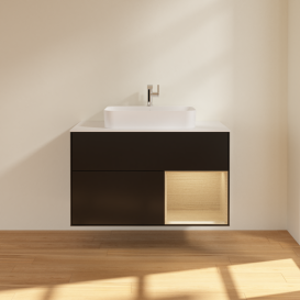 Тумба под раковину Villeroy & Boch Finion 100х50,1 см с подсветкой МДФ черный матовый лак/стекло белое матовое G371PCPD