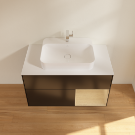 Тумба под раковину Villeroy & Boch Finion 100х50,1 см с подсветкой МДФ черный матовый лак/стекло белое матовое G371PCPD