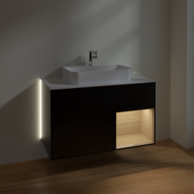 Тумба под раковину Villeroy & Boch Finion 100х50,1 см с подсветкой МДФ черный матовый лак/стекло белое матовое G371PCPD