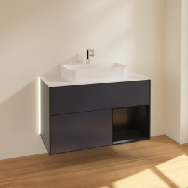 Тумба под раковину Villeroy & Boch Finion 100х50,1 см с подсветкой МДФ темно-синий матовый лак/стекло белое матовое G371PDHG