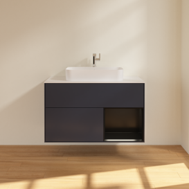 Тумба под раковину Villeroy & Boch Finion 100х50,1 см с подсветкой МДФ темно-синий матовый лак/стекло белое матовое G371PDHG
