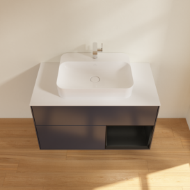 Тумба под раковину Villeroy & Boch Finion 100х50,1 см с подсветкой МДФ темно-синий матовый лак/стекло белое матовое G371PDHG