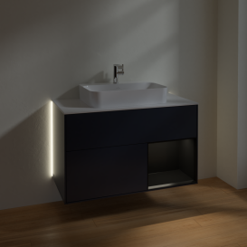 Тумба под раковину Villeroy & Boch Finion 100х50,1 см с подсветкой МДФ темно-синий матовый лак/стекло белое матовое G371PDHG