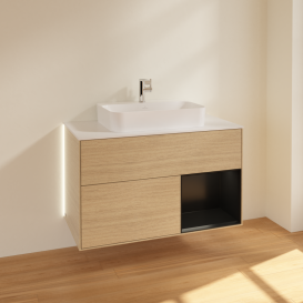 Тумба под раковину Villeroy & Boch Finion 100х50,1 см с подсветкой МДФ шпон дуба/стекло белое матовое G371PDPC