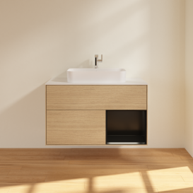 Тумба под раковину Villeroy & Boch Finion 100х50,1 см с подсветкой МДФ шпон дуба/стекло белое матовое G371PDPC