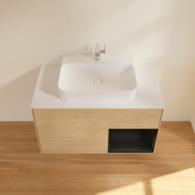 Тумба под раковину Villeroy & Boch Finion 100х50,1 см с подсветкой МДФ шпон дуба/стекло белое матовое G371PDPC