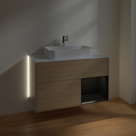 Тумба под раковину Villeroy & Boch Finion 100х50,1 см с подсветкой МДФ шпон дуба/стекло белое матовое G371PDPC