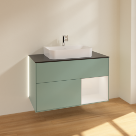 Тумба под раковину Villeroy & Boch Finion 100х50,1 см с подсветкой МДФ оливковый матовый лак/стекло черное матовое G372GFGM