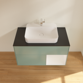 Тумба под раковину Villeroy & Boch Finion 100х50,1 см с подсветкой МДФ оливковый матовый лак/стекло черное матовое G372GFGM