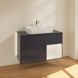 Тумба под раковину Villeroy & Boch Finion 100х50,1 см с подсветкой МДФ темно-синий матовый лак/стекло черное матовое G372GFHG