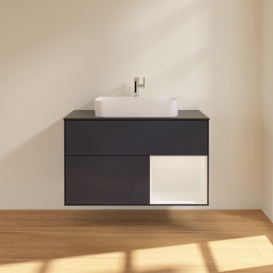 Тумба под раковину Villeroy & Boch Finion 100х50,1 см с подсветкой МДФ темно-синий матовый лак/стекло черное матовое G372GFHG